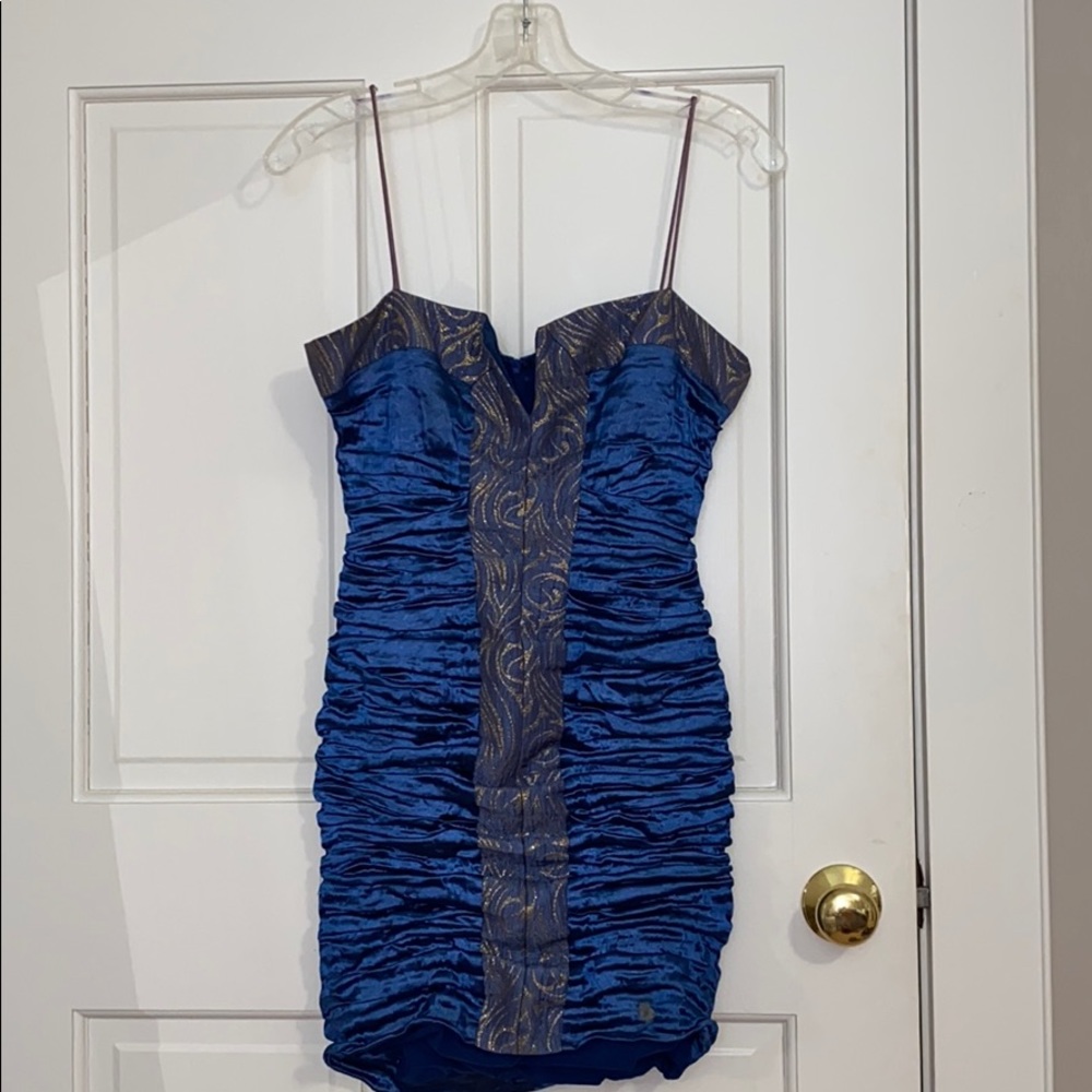 Nicole Miller Blue & Gold Shiny Dress